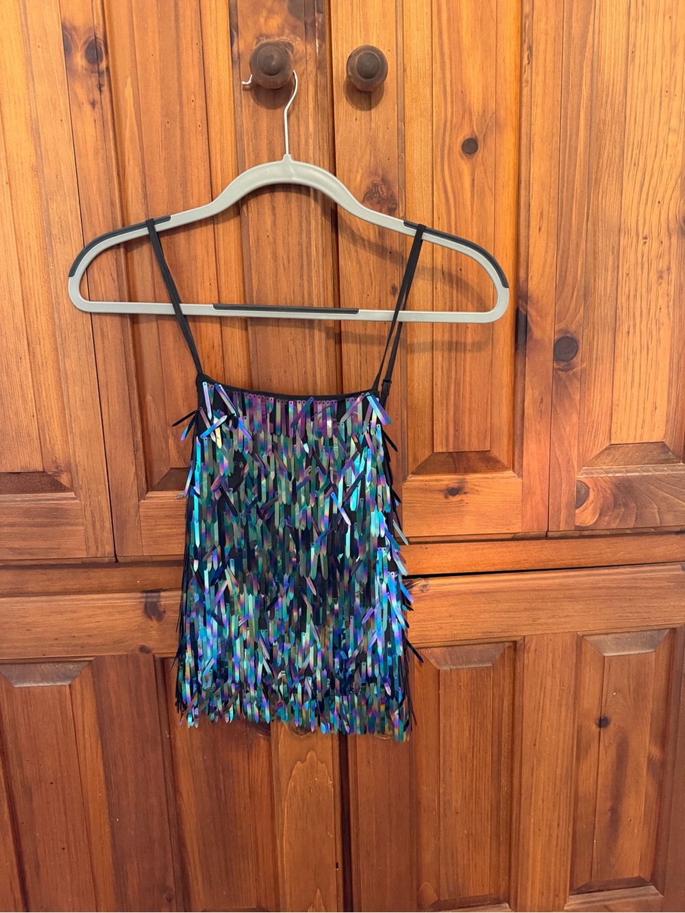 Iridescent Multicolor Sequin Fringe Cami Top - Women's Party Tank